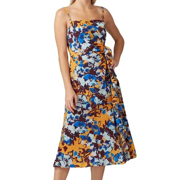Parabal Gurung Dress Mustard Blue Floral Midi Size 10 - Picture 1 of 6